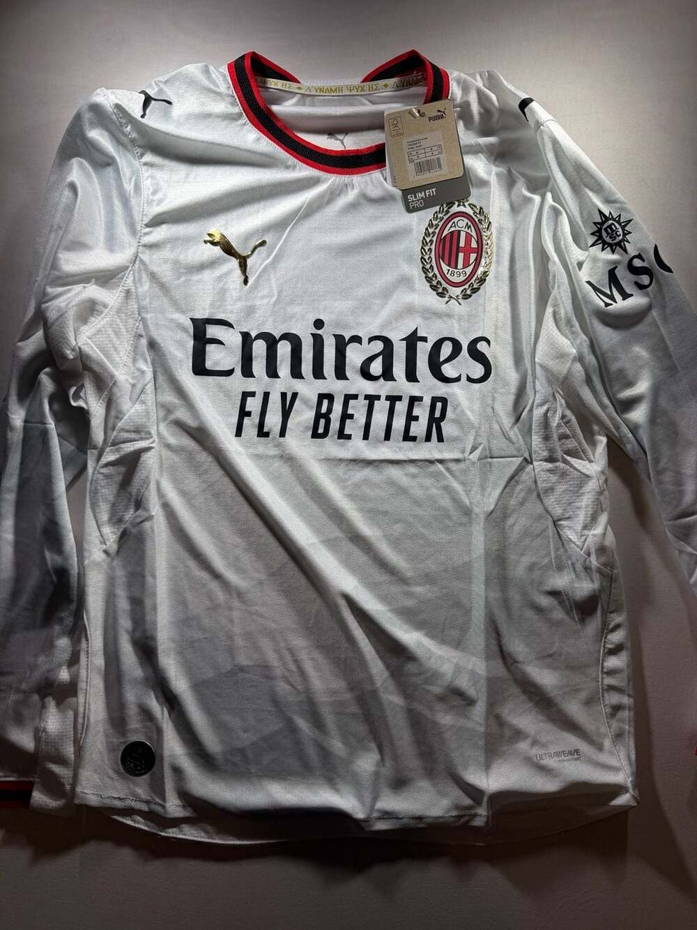 Puma AC Milan Away Jersey Size M Long Sleeve White Soccer Shirt New